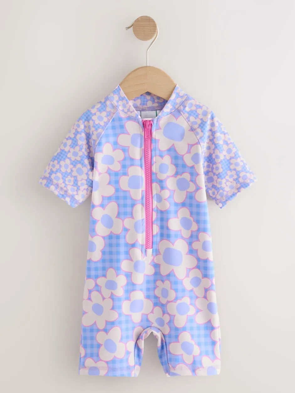 Badkleding|Badkleding*Next Blauwe Stampy Bloemen - Zonbeschermend badpak (3 mnd-10 jr)