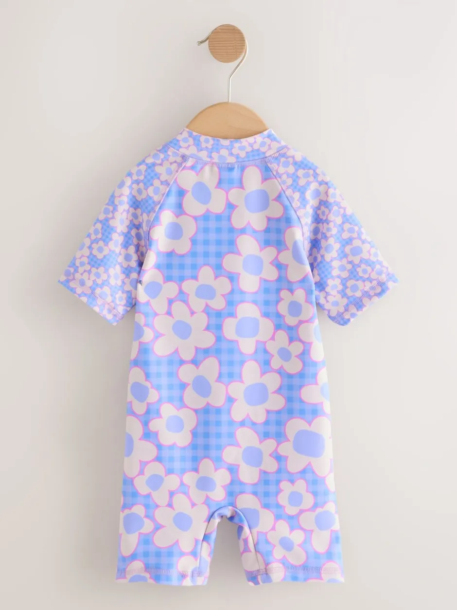 Badkleding|Badkleding*Next Blauwe Stampy Bloemen - Zonbeschermend badpak (3 mnd-10 jr)