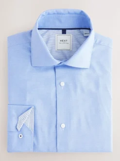 Shirts*Next - Normale Pasvorm - Strijkvrije slimme overhemden met enkele manchet 2 pak Blauwe textuur/streep