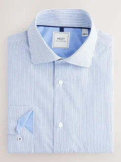 Shirts*Next - Normale Pasvorm - Strijkvrije slimme overhemden met enkele manchet 2 pak Blauwe textuur/streep