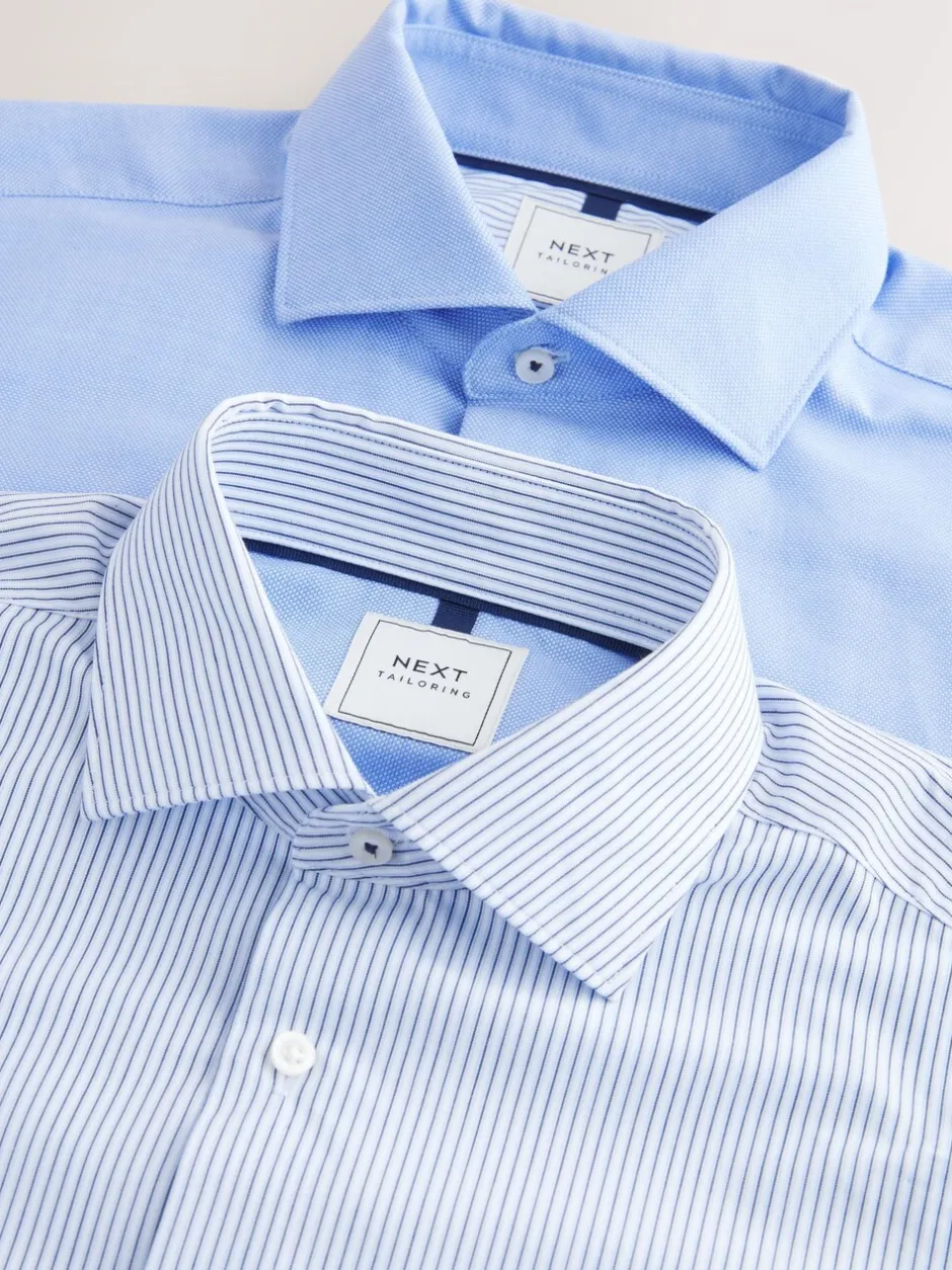 Shirts*Next - Normale Pasvorm - Strijkvrije slimme overhemden met enkele manchet 2 pak Blauwe textuur/streep
