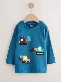 T-Shirts|Tops*Next Blauwe transportvoertuigen - T-shirt met applicatie en lange mouwen (3 mnd-7 jr)