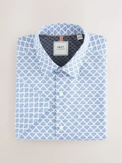 Shirts|Next - Strijkvrij Oxford-overhemd met korte mouwen Blauwe waaierprint
