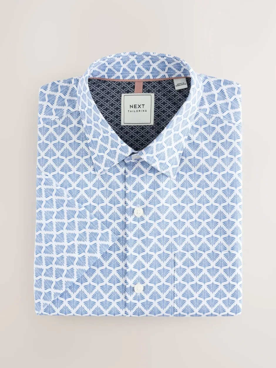 Shirts|Next - Strijkvrij Oxford-overhemd met korte mouwen Blauwe waaierprint