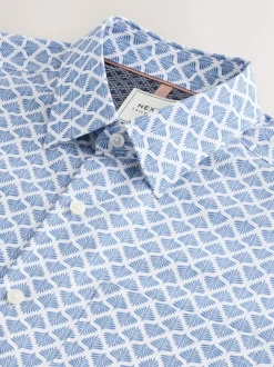 Shirts|Next - Strijkvrij Oxford-overhemd met korte mouwen Blauwe waaierprint