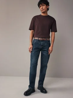 Jeans|Next - Straight fit - Authentic jeans met riem Blauwe wassing