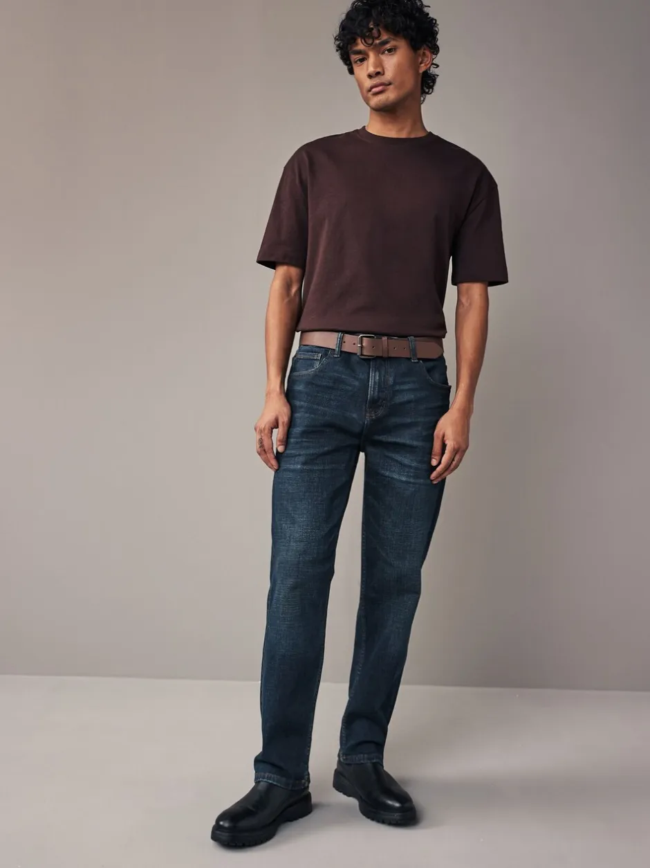 Jeans|Next - Straight fit - Authentic jeans met riem Blauwe wassing