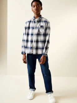 Shirts*Next - Geruit katoenen overhemd met lange mouwen (3-16jaar) Blauw/ecru