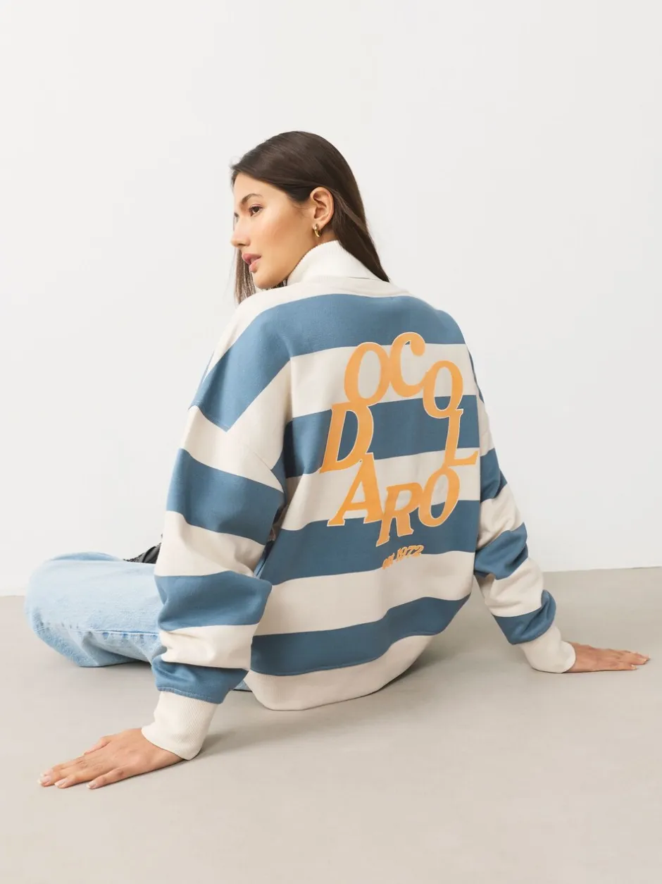 Hoody's En Sweatshirts*Next Blauw/ecru - Striped Graphic 'Colarado' City Longsleeve Crewneck Sweatshirt