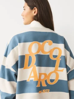 Hoody's En Sweatshirts*Next Blauw/ecru - Striped Graphic 'Colarado' City Longsleeve Crewneck Sweatshirt