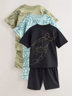 Pyjama's|Nachtkleding En Pyjama's|Next Blauwe/Zwarte/Groene voetbal - Set van 3 pyjama's met short (3-16 jr)