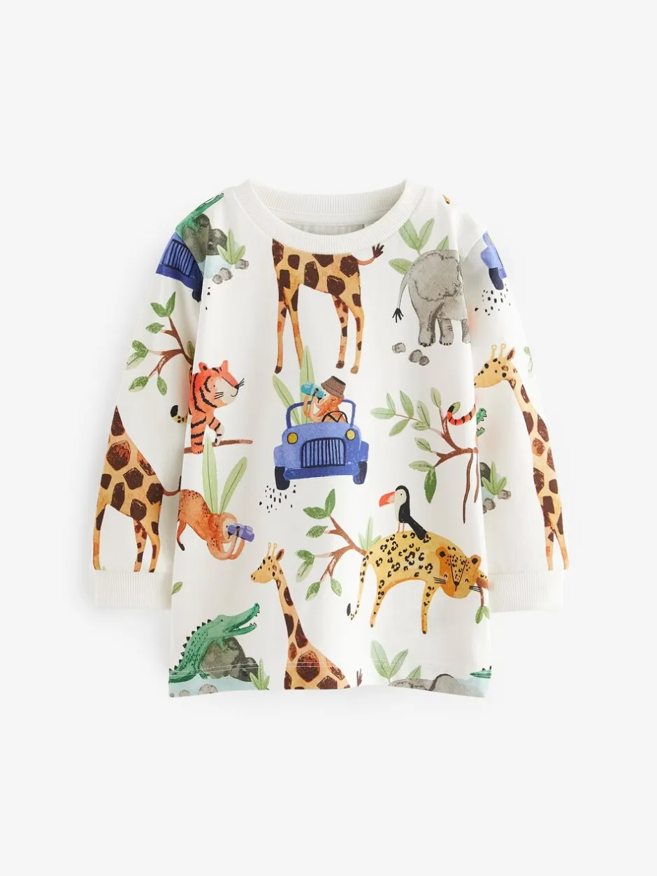 Tops|T-Shirts*Next - T-shirts met lange mouwen en dierenfiguurprint verpakking van 3 (3 mnd - 7 jr) Blauw/geel safari
