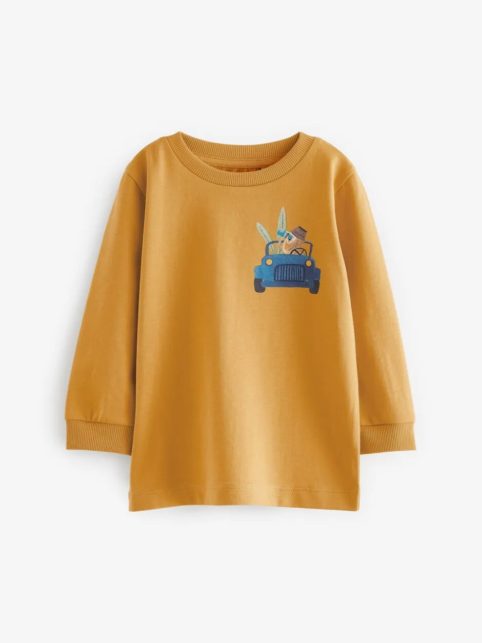 Tops|T-Shirts*Next - T-shirts met lange mouwen en dierenfiguurprint verpakking van 3 (3 mnd - 7 jr) Blauw/geel safari