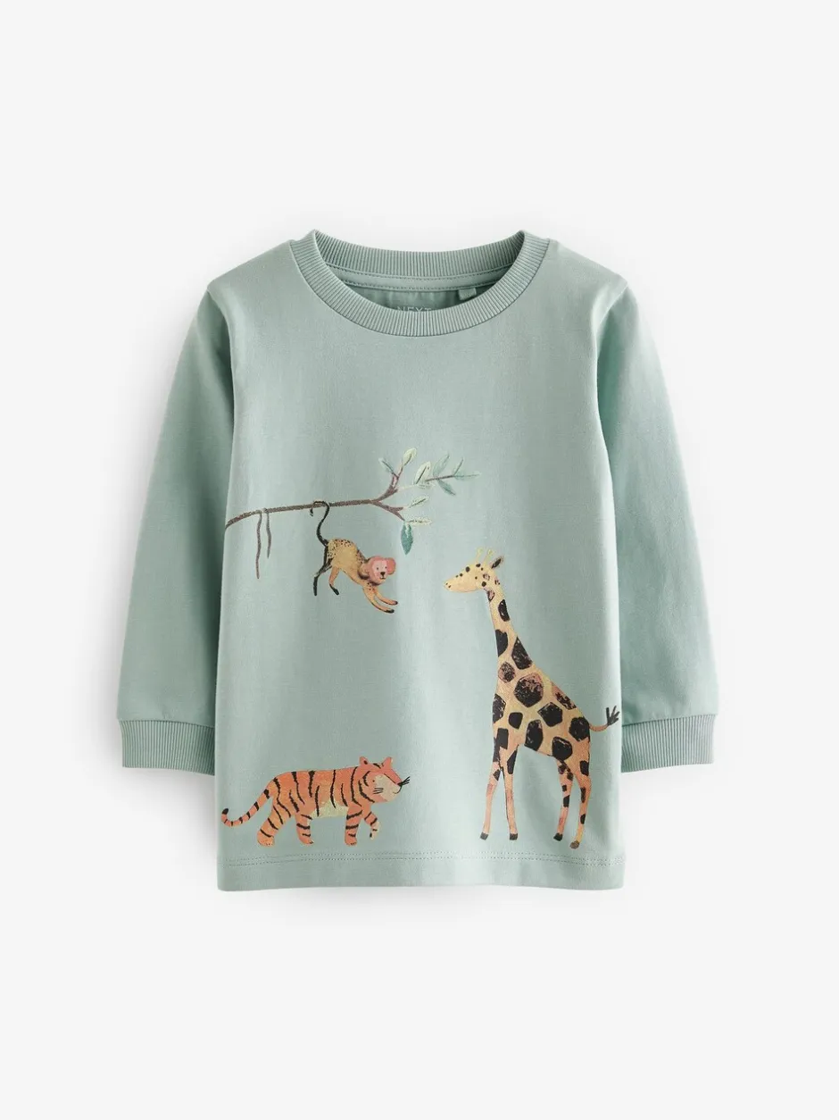 Tops|T-Shirts*Next - T-shirts met lange mouwen en dierenfiguurprint verpakking van 3 (3 mnd - 7 jr) Blauw/geel safari