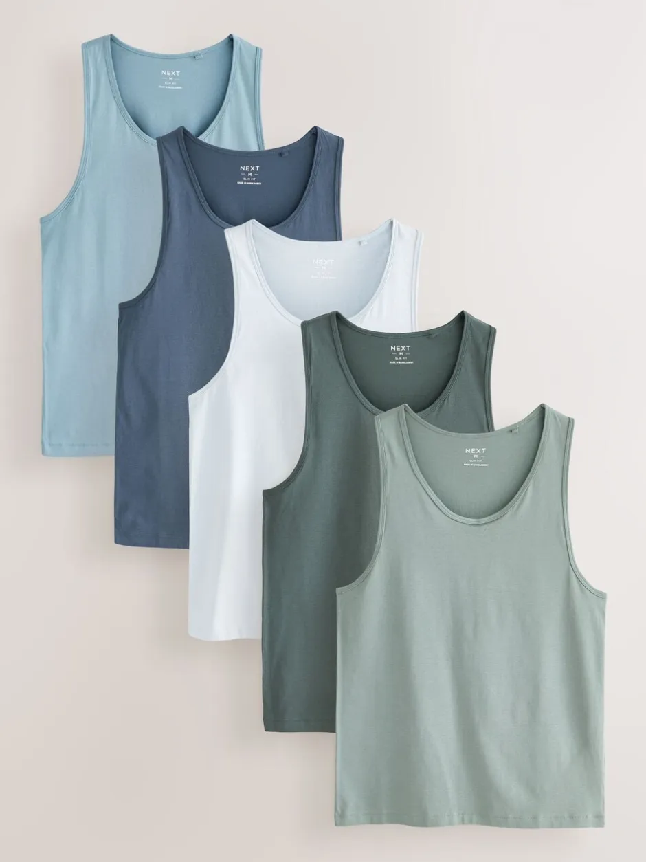 Ondergoed|Ondergoed*Next - Set van 5 100% katoenen hemden met laagjes Blauw/grijs