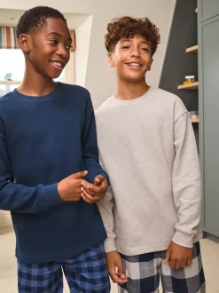 Pyjama's|Nachtkleding En Pyjama's*Next Blauw/grijs - Set van 2 geweven geruite pyjama's met lange mouwen (3-16jr)