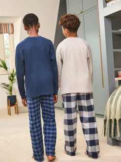 Pyjama's|Nachtkleding En Pyjama's*Next Blauw/grijs - Set van 2 geweven geruite pyjama's met lange mouwen (3-16jr)
