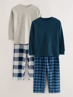 Pyjama's|Nachtkleding En Pyjama's*Next Blauw/grijs - Set van 2 geweven geruite pyjama's met lange mouwen (3-16jr)