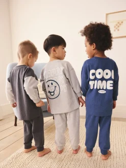 Multipacks|Pyjama's|Next Blauw/grijs met slogan - Verpakking van 3 relaxed fit pyjama's (9mnd-10jr)
