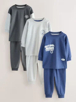Multipacks|Pyjama's|Next Blauw/grijs met slogan - Verpakking van 3 relaxed fit pyjama's (9mnd-10jr)