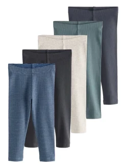 Multipacks*Next - Verpakking van 5 geribbelde Leggings (3mnd -7jr) Blauw/grijs/gestreept