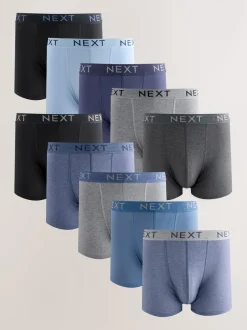 Ondergoed|Ondergoed*Next Blauw/grijs/zwart - Katoenrijke trunk boxershorts verpakking van 10