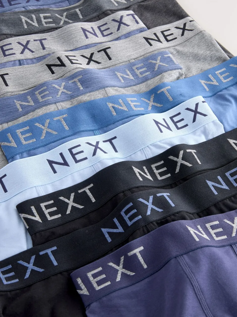 Ondergoed|Ondergoed*Next Blauw/grijs/zwart - Katoenrijke trunk boxershorts verpakking van 10