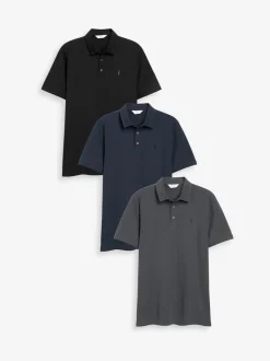 Poloshirts*Next Blauw/grijs/zwart - Set van 3 jersey poloshirts met korte mouwen