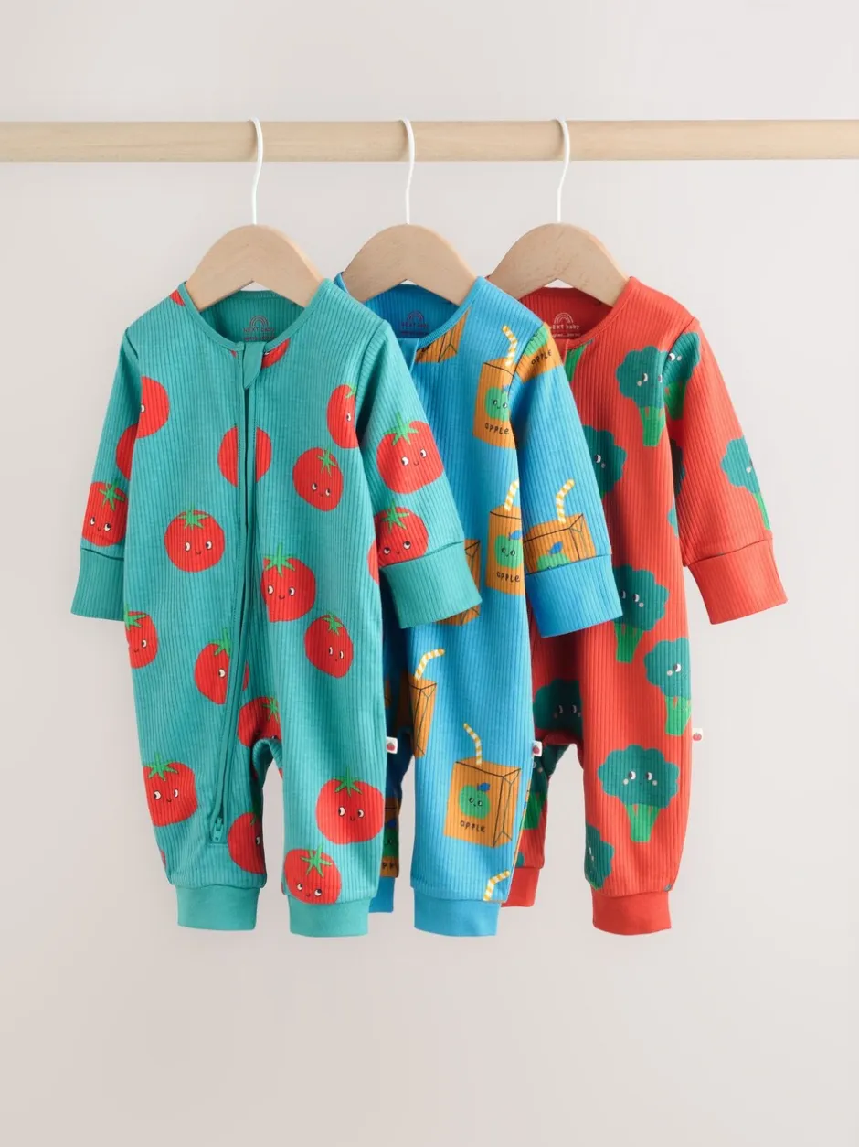 Multipacks|Babypakjes En Babypyjama's|Next Blauwgroen - 3 Pack Baby-pyjama's met tweewegrits (0mnd -3jr)