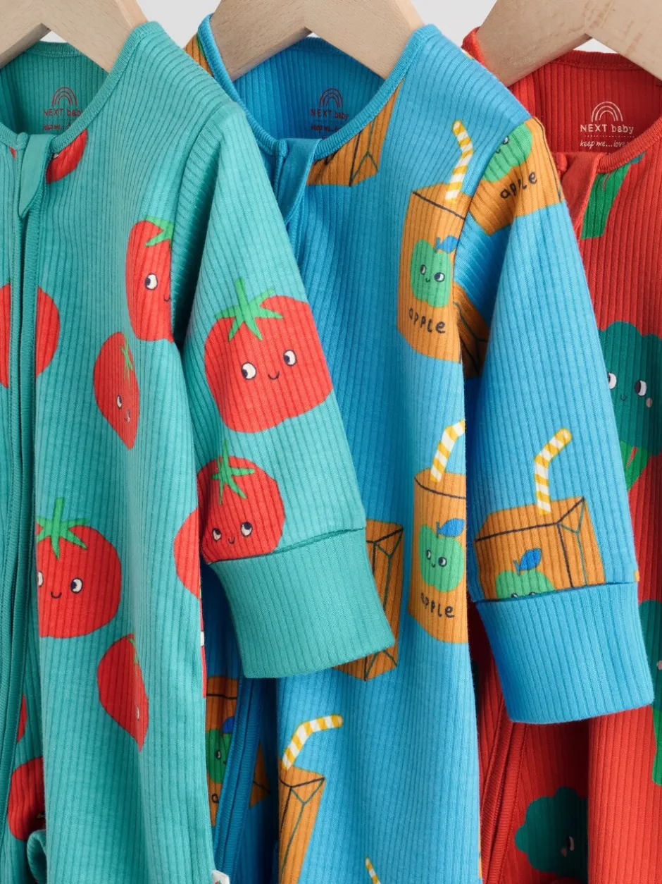 Multipacks|Babypakjes En Babypyjama's|Next Blauwgroen - 3 Pack Baby-pyjama's met tweewegrits (0mnd -3jr)