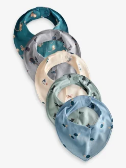 Slabbetjes|Next - 5 Pack Dribble Baby 100% Cotton Bibs Blauwgroen