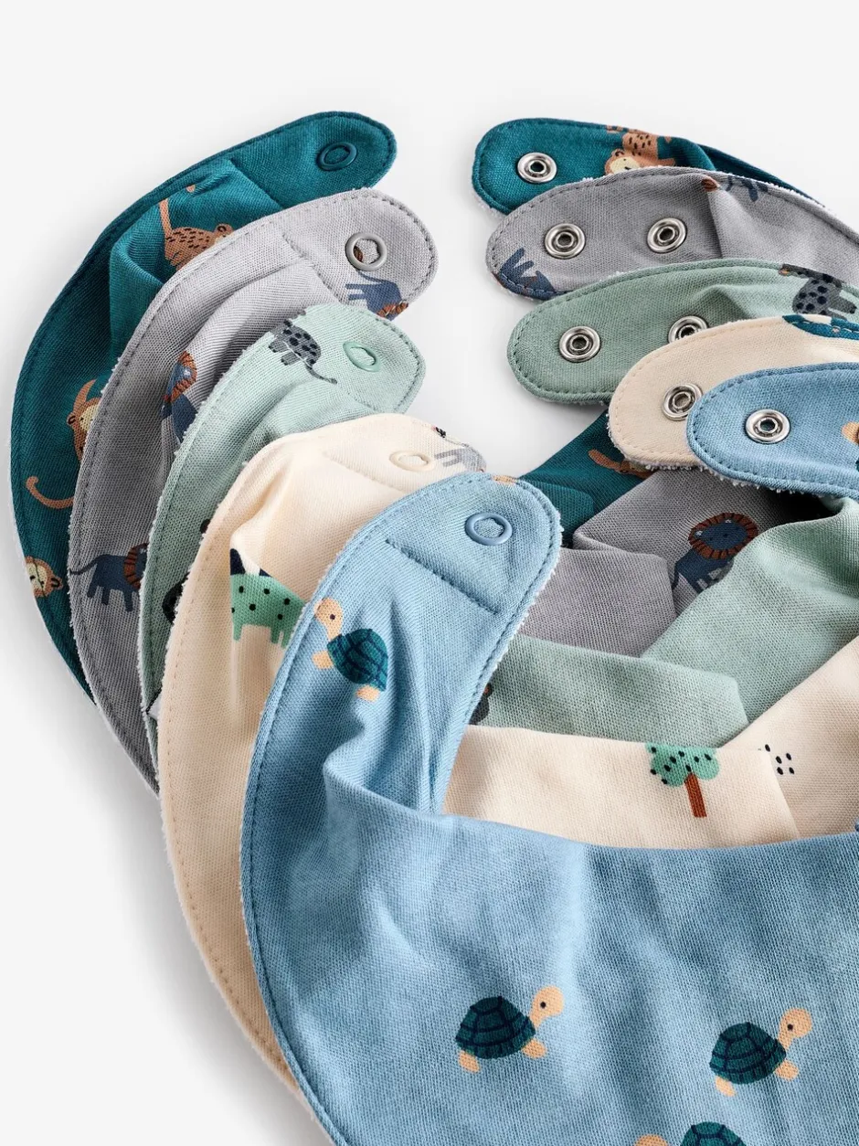 Slabbetjes|Next - 5 Pack Dribble Baby 100% Cotton Bibs Blauwgroen