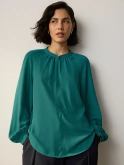 Blouses En Overhemden*Next Blauwgroen - Blouse met V-hals en lange mouwen