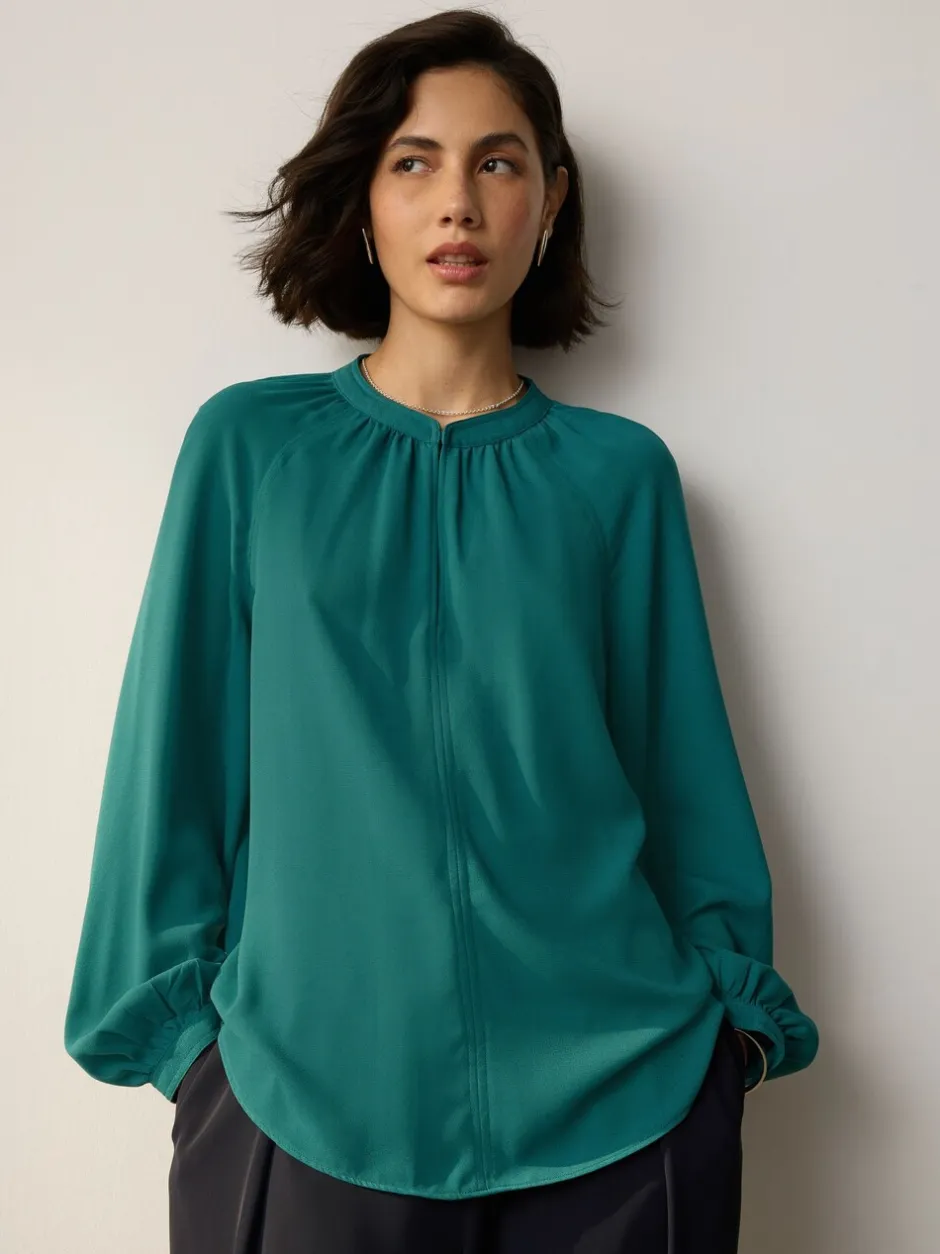 Blouses En Overhemden*Next Blauwgroen - Blouse met V-hals en lange mouwen
