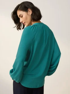Blouses En Overhemden*Next Blauwgroen - Blouse met V-hals en lange mouwen