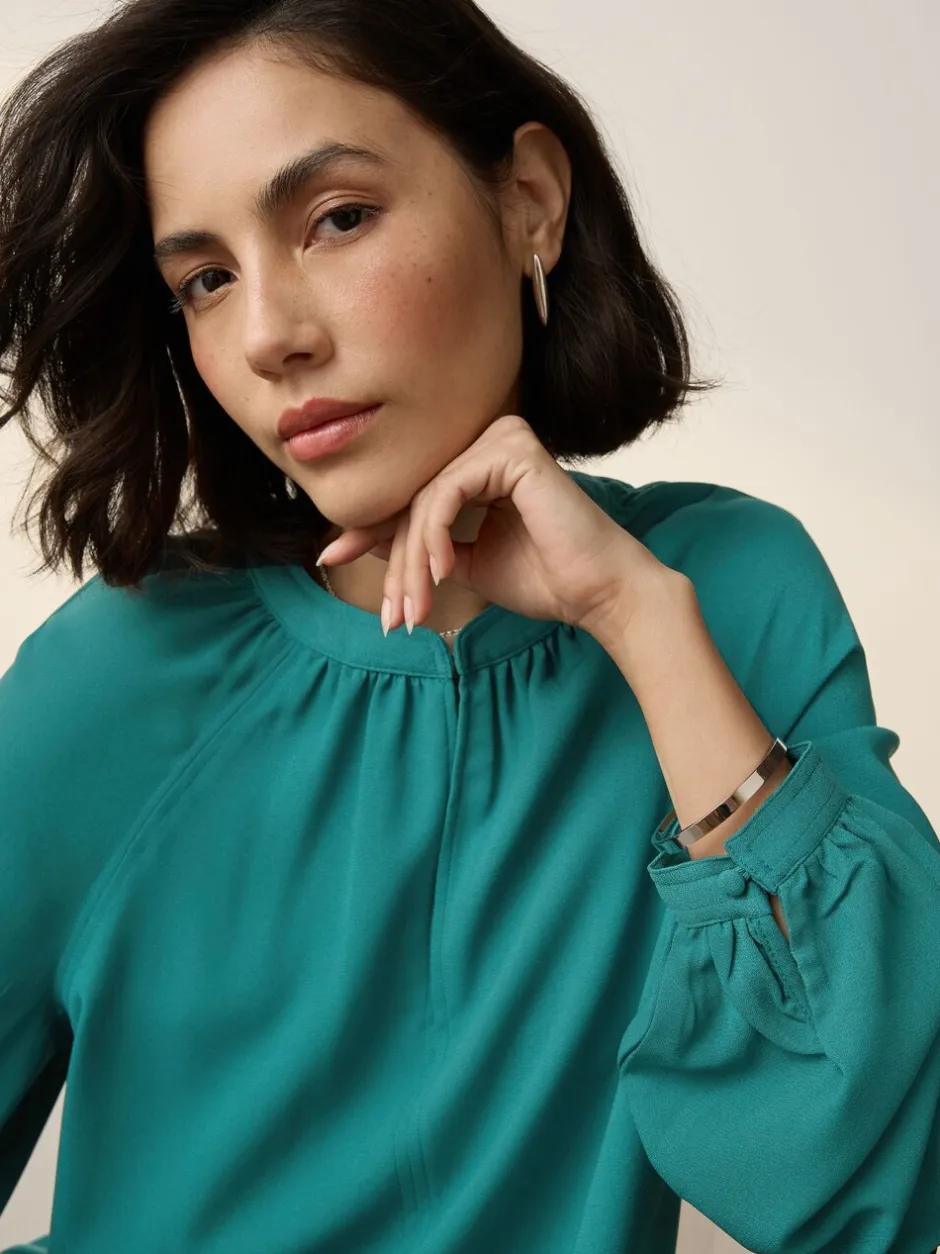 Blouses En Overhemden*Next Blauwgroen - Blouse met V-hals en lange mouwen