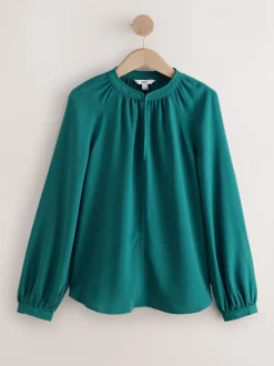 Blouses En Overhemden*Next Blauwgroen - Blouse met V-hals en lange mouwen