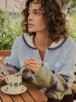 Gebreide Kleding|Next Blauw/Groen - Landscape Scene Zip Cardigan