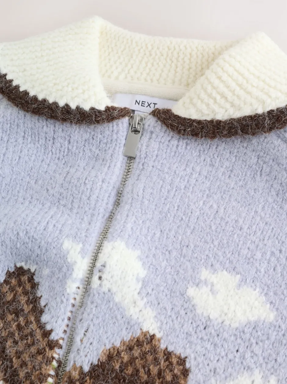 Gebreide Kleding|Next Blauw/Groen - Landscape Scene Zip Cardigan