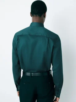 Formele Overhemden|Next Blauwgroen - Normale Pasvorm - Onderhoudsvriendelijk, getextureerd, slim fit overhemd met enkele manchet