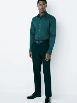 Formele Overhemden|Next Blauwgroen - Normale Pasvorm - Onderhoudsvriendelijk, getextureerd, slim fit overhemd met enkele manchet