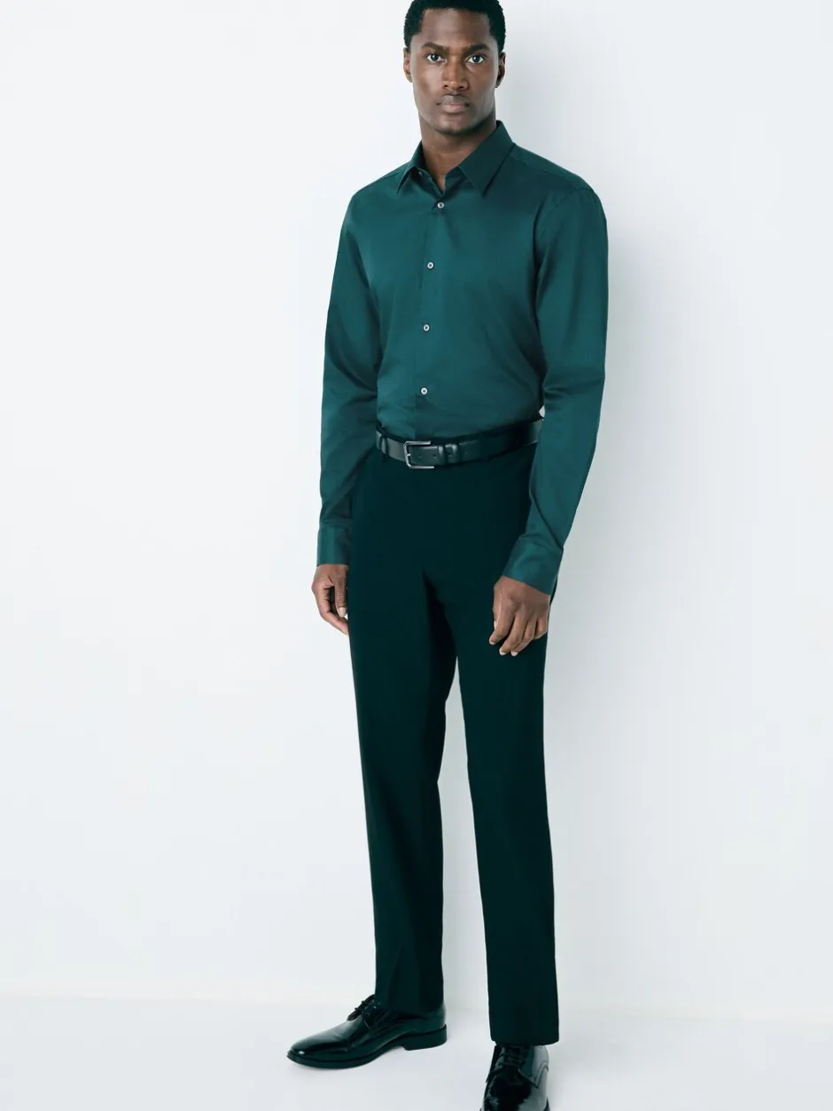 Formele Overhemden|Next Blauwgroen - Normale Pasvorm - Onderhoudsvriendelijk, getextureerd, slim fit overhemd met enkele manchet