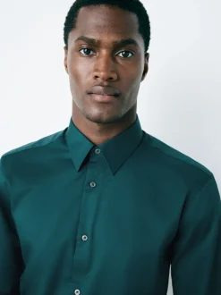 Formele Overhemden|Next Blauwgroen - Normale Pasvorm - Onderhoudsvriendelijk, getextureerd, slim fit overhemd met enkele manchet