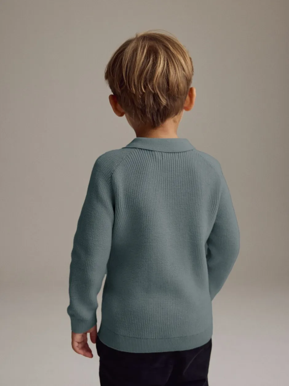 Truien En Breisels|Tops*Next - Poloshirt met lange mouwen en kwartrits (3mnd-7jr) Blauwgroen