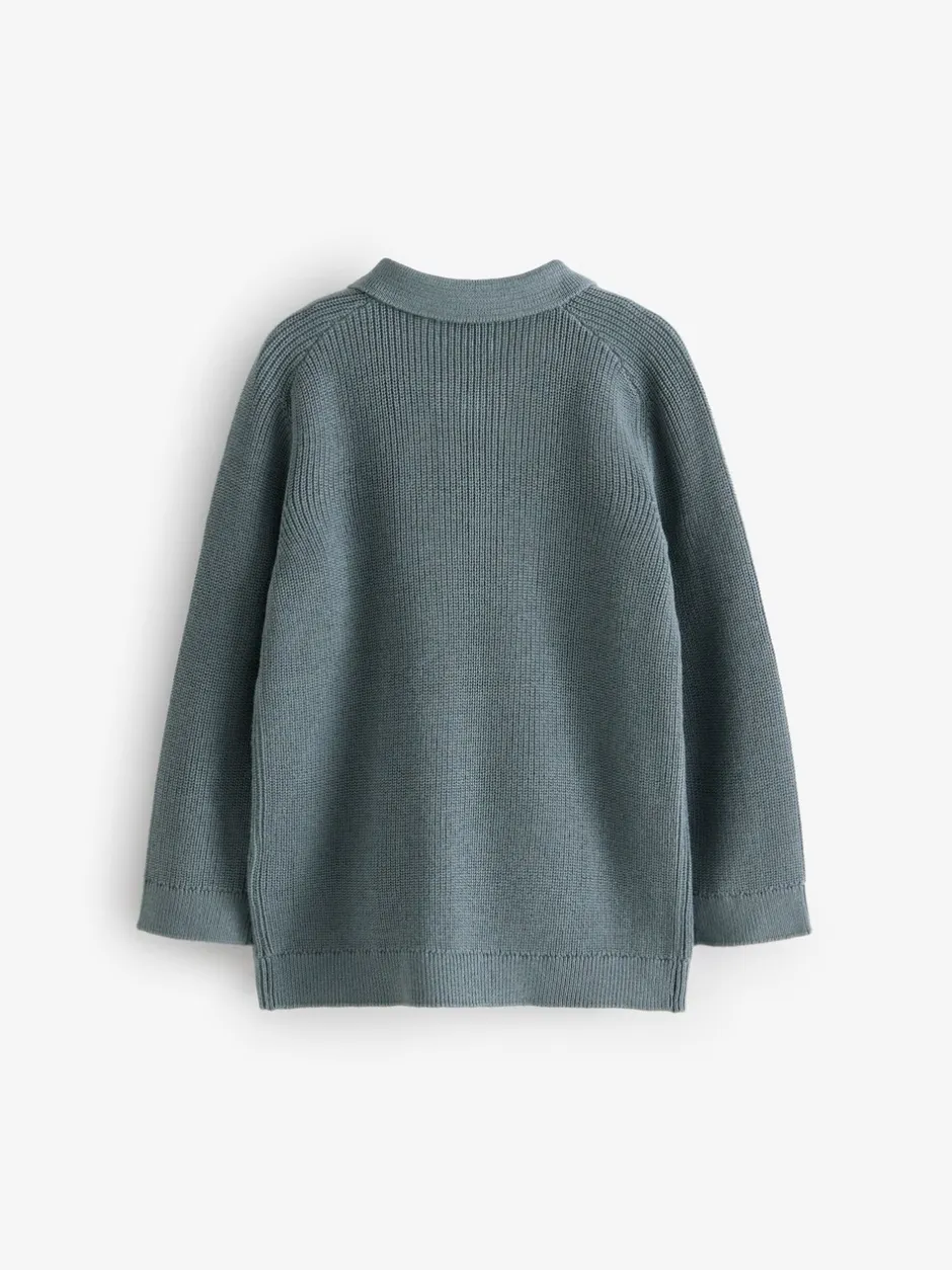 Truien En Breisels|Tops*Next - Poloshirt met lange mouwen en kwartrits (3mnd-7jr) Blauwgroen