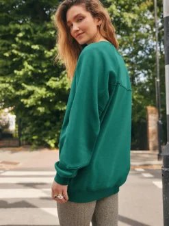 Hoody's En Sweatshirts|Next - Relaxed Fit Heavyweight Longline Crew Neck Sweatshirt Blauwgroen