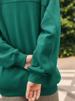 Hoody's En Sweatshirts|Next - Relaxed Fit Heavyweight Longline Crew Neck Sweatshirt Blauwgroen