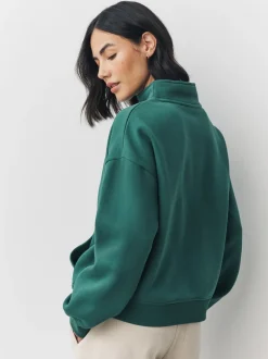 Hoody's En Sweatshirts|Next - Relaxed fit sweatshirt van zware katoenrijke jersey met ritssluiting bij de hals Blauwgroen