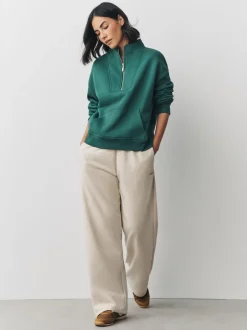 Hoody's En Sweatshirts|Next - Relaxed fit sweatshirt van zware katoenrijke jersey met ritssluiting bij de hals Blauwgroen