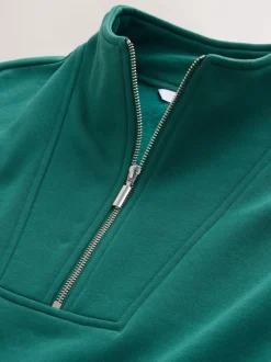 Hoody's En Sweatshirts|Next - Relaxed fit sweatshirt van zware katoenrijke jersey met ritssluiting bij de hals Blauwgroen